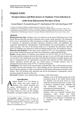 Seroprevalence and Risk Factors of Akabane Virus Infection in Cattle