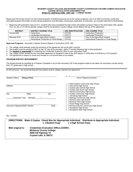 Intro to Horticulture (HRT 100) Course Articulation Agreement