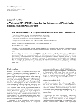 A Validated RP-HPLC Method for the Estimation of Pizotifen in Pharmaceutical Dosage Form