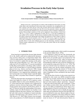 Irradiation Processes in the Early Solar System 323