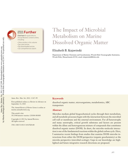 Kujawinski, 2011. “The Impact of Microbial Metabolism on Marine Dissolved Organic Matter”