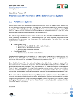 Working Paper #7 Operation and Performance of the Solanoexpress System