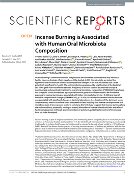 Incense Burning Is Associated with Human Oral Microbiota Composition Received: 3 October 2018 Yvonne Vallès1,2, Claire K