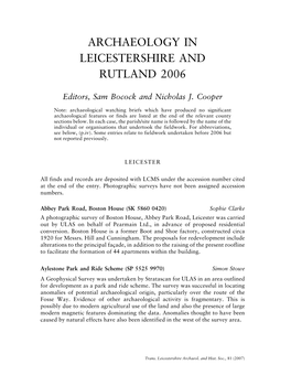 Archaeology in Leicestershire and Rutland 2006 Pp.173-235