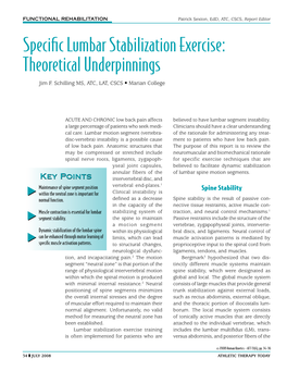 Specific Lumbar Stabilization Exercise: Theoretical Underpinnings