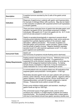 Gastrin a Peptide Hormone Secreted by the G Cells of the Gastric Antral Description Mucosa