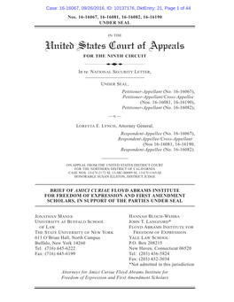 Brief of Amici Curiae Floyd Abrams Institute for Freedom of Expression and First Amendment Scholars, in Support of the Parties Under Seal