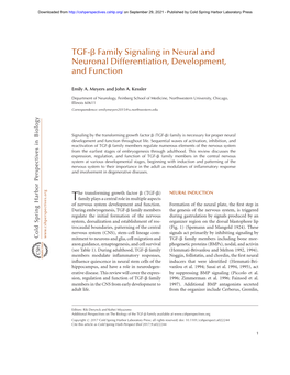 TGF-Β Family Signaling in Neural and Neuronal Differentiation, Development, and Function