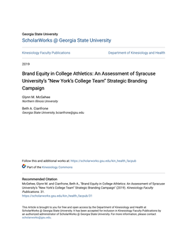 Brand Equity in College Athletics: an Assessment of Syracuse University's
