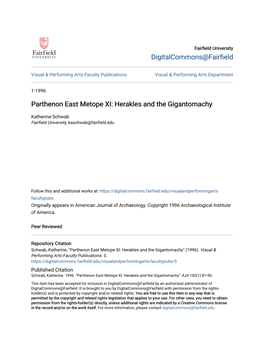 Parthenon East Metope XI: Herakles and the Gigantomachy