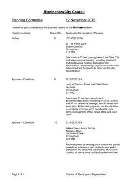 Birmingham City Council Planning Committee 12 November 2015