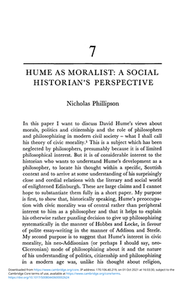 Hume As Moralist: a Social Historian's Perspective