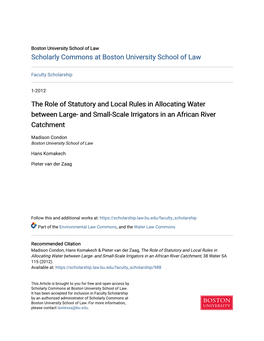 The Role of Statutory and Local Rules in Allocating Water Between Large- and Small-Scale Irrigators in an African River Catchment