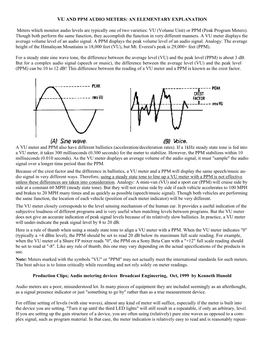 VU (Volume Unit) Or PPM (Peak Program Meters). Though Both Perform the Same Function, They Accomplish the Function in Very Different Manners