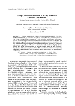 Living Cationic Polymerization of a Vinyl Ether with a Malonic Ester Function Dedicated to the Memory of the Late Professor /Chiro Sakurada