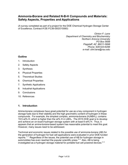 Ammonia-Borane and Related NBH Compounds And