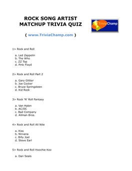 Rock Song Artist Matchup Trivia Quiz