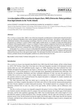 A Re-Description of Discoconchoecia Elegans (Sars, 1865) (Ostracoda: Halocyprididae) from High Latitudes in the North Atlantic