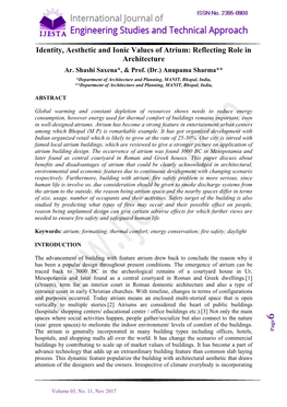 Identity, Aesthetic and Ionic Values of Atrium: Reflecting Role in Architecture Ar