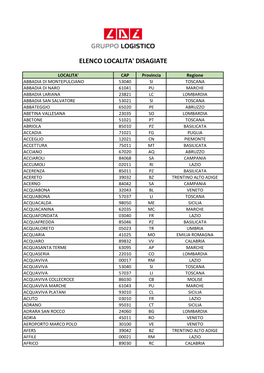 Elenco Localita' Disagiate