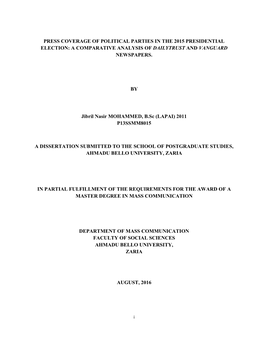 Press Coverage of Political Parties in the 2015 Presidential Election: a Comparative Analysis of Dailytrust and Vanguard Newspapers