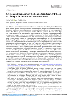 Religion and Socialism in the Long 1960S: from Antithesis to Dialogue in Eastern and Western Europe