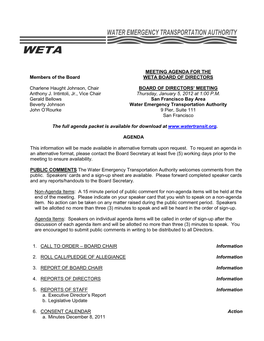 Meeting Agenda for the Weta Board of Directors Board