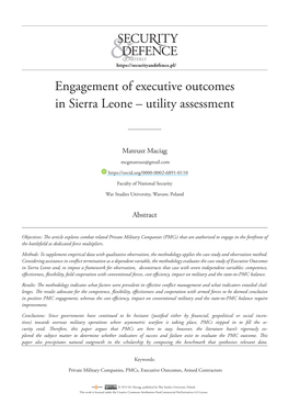 Engagement of Executive Outcomes in Sierra Leone – Utility Assessment