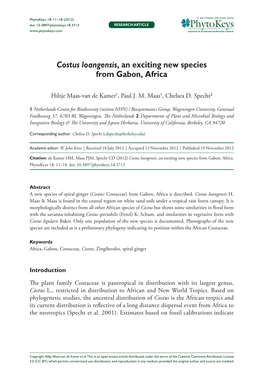 Costus Loangensis, an Exciting New Species from Gabon, Africa