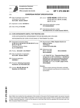 Ccr5 Antagonists Useful for Treating Aids Ccr5 Antagonisten Verwendbar Für Die Behandlung Von Aids Antagonistes De Ccr5 Utiles Dans Le Traitement Du Sida