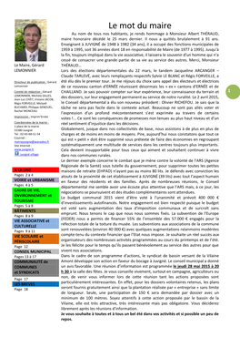 Le Mot Du Maire Au Nom De Tous Nos Habitants, Je Rends Hommage À Monsieur Albert THÉRAUD, Maire Honoraire Décédé Le 25 Mars Dernier