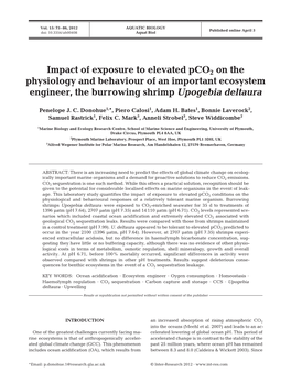 Impact of Exposure to Elevated Pco2 on the Physio Logy and Behaviour of an Important Ecosystem Engineer, the Burrowing Shrimp Upogebia Deltaura