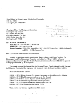 Council File 16-0033 Case No.: CPC-2015-74-GPA-CUB-SPP-SPR CEOA No.: ENV-2008-1421-E1R Project Location: 5500 - 5544 Sunset Blvd., 1417 -1441 N