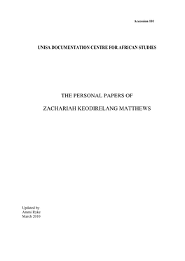 The Personal Papers of Zachariah Keodirelang