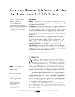 Associations Between Night Sweats and Other Sleep Disturbances: an OKPRN Study