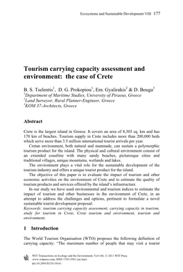 Tourism Carrying Capacity Assessment and Environment: the Case of Crete