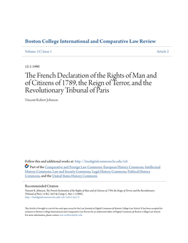 The French Declaration of the Rights of Man and of Citizens of 1789, the Reign of Terror, and the Revolutionary Tribunal of Paris, 13 B.C