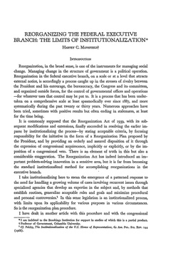 Reorganizing the Federal Executive Branch: the Limits of Institutionalization* Harvey C