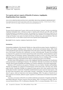 Zootaxa, New Species and New Reports of Hyalella