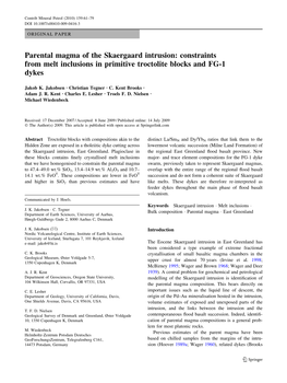 Parental Magma of the Skaergaard Intrusion: Constraints from Melt Inclusions in Primitive Troctolite Blocks and FG-1 Dykes