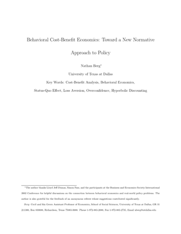 Behavioral Cost-Benefit Economics