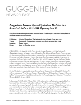 Guggenheim Presents Mystical Symbolism: the Salon De La Rose+Croix in Paris, 1892–1897, Opening June 30