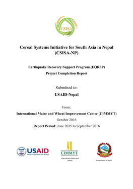 CSISA Earthquake Project Completion Report