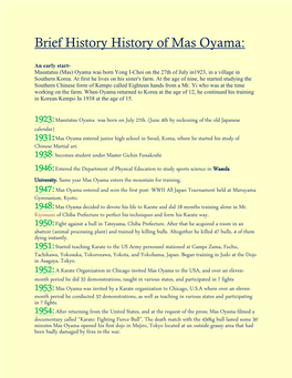 Brief History History of Mas Oyama