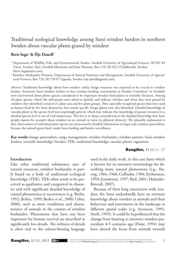 Traditional Ecological Knowledge Among Sami Reindeer Herders in Northern Sweden About Vascular Plants Grazed by Reindeer Berit Inga1 & Öje Danell2