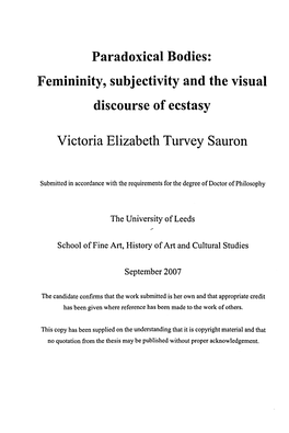 Femininity, Subjectivity and the Visual Discourse of Ecstasy