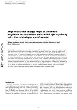 High Resolution Linkage Maps of the Model Organism Petunia Reveal Substantial Synteny Decay with the Related Genome of Tomato