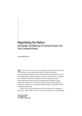 Negotiating the Nation: Knowledge and Meaning at Vaucluse House in Its First Curatorial Period