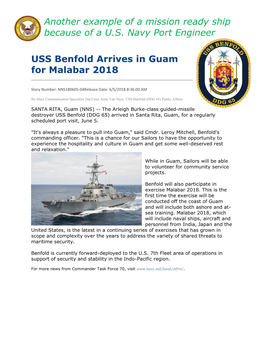 USS Benfold Arrives in Guam for Malabar 2018