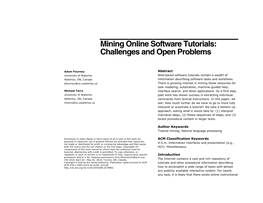 Mining Online Software Tutorials: Challenges and Open Problems